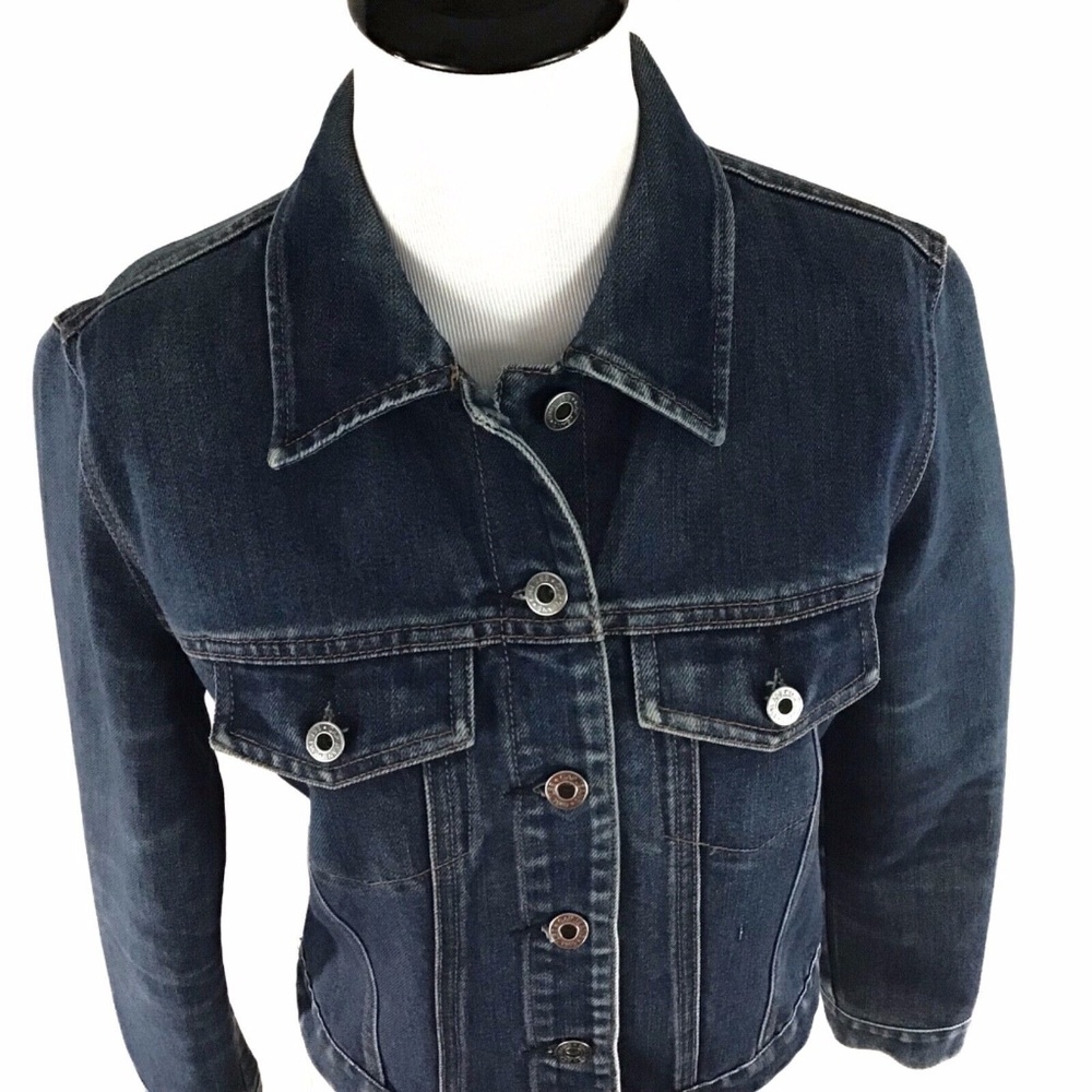 ❌SOLD❌GAP Denim Jean Jacket Dark Wash Stretchy XS - Picture 3 of 7